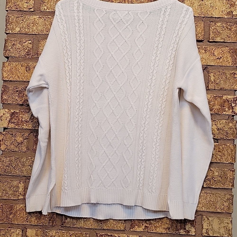 Chaps Classics White Knit Sweater Size Medium Cozy Cotton Acrylic - Picture 10 of 10